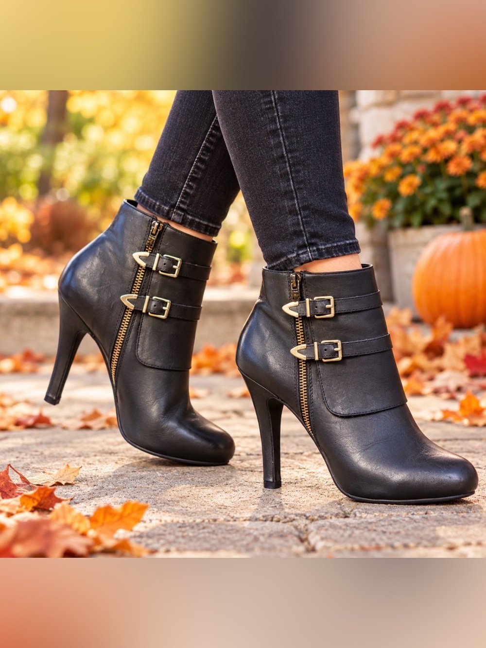 Me Too Black Leather Double Buckle Stiletto Ankle Boots Size 10